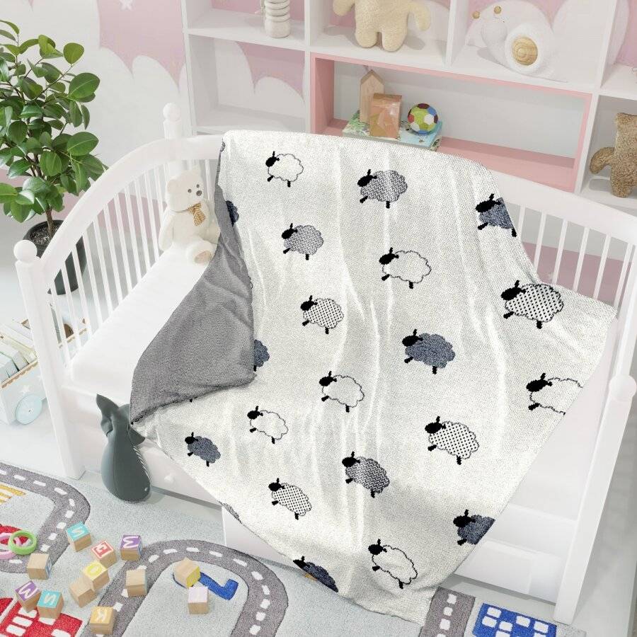 Nevni Cute Sheep Knitted Soft Cotton Reversible Baby Blankets, Ivory
