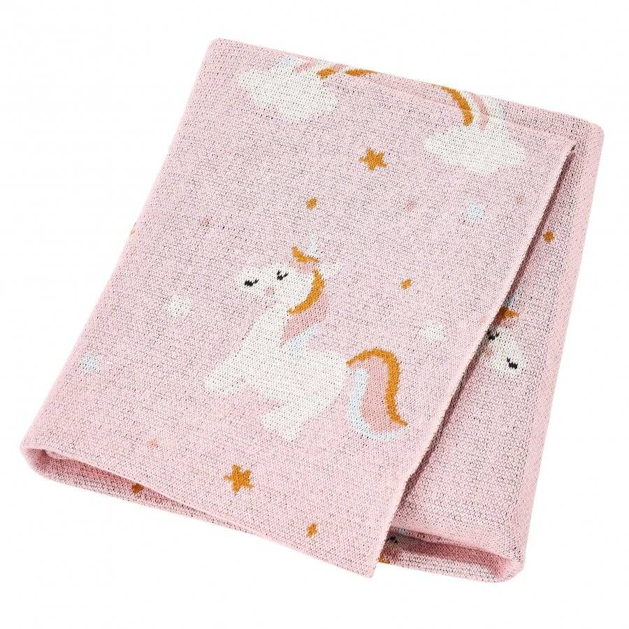 Nevni Cute Unicorn Knitted Soft Cotton Reversible Baby Blankets, Pink