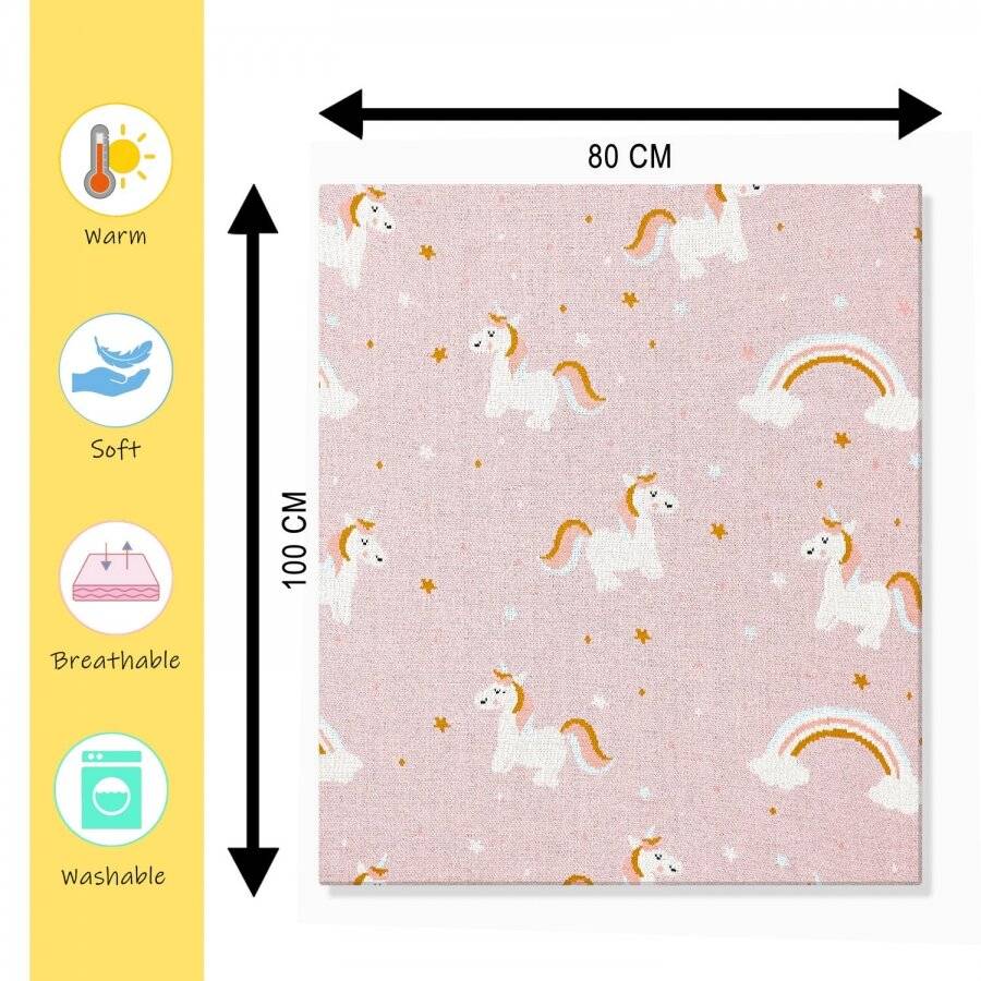 Nevni Cute Unicorn Knitted Soft Cotton Reversible Baby Blankets, Pink