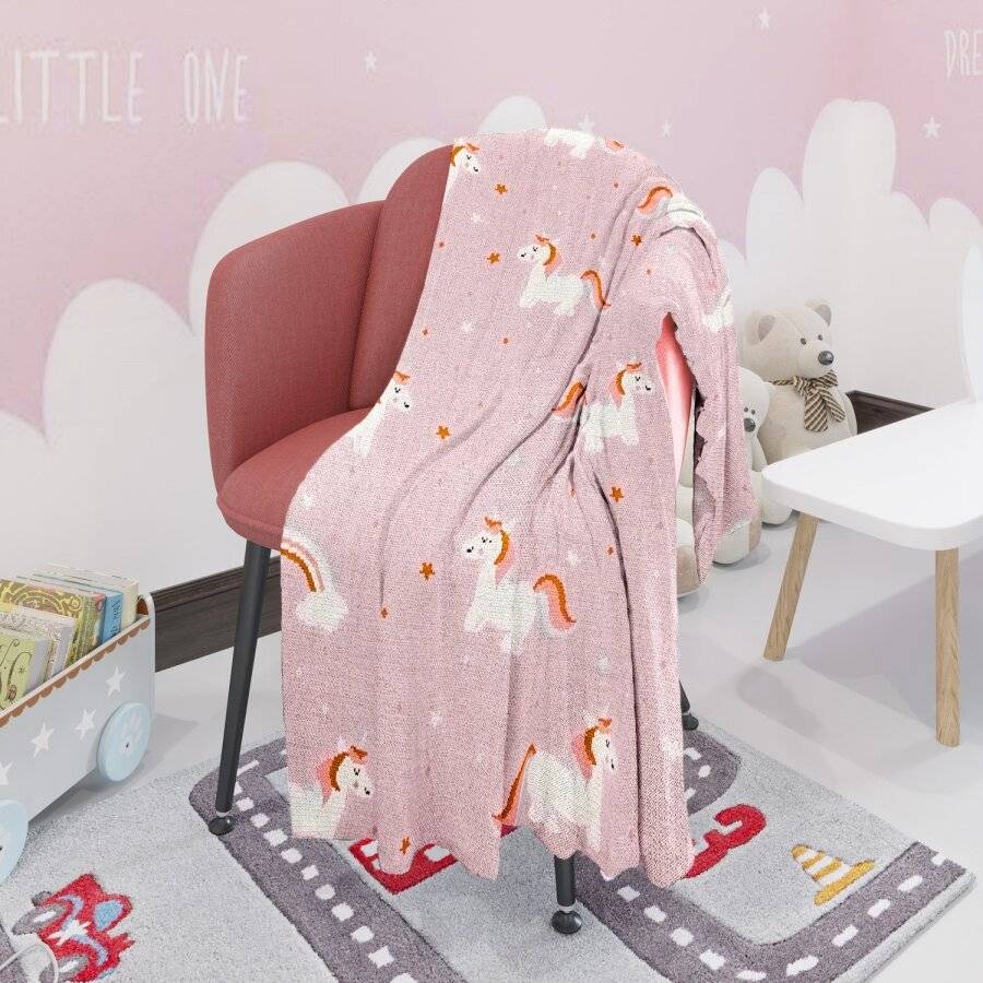 Nevni Cute Unicorn Knitted Soft Cotton Reversible Baby Blankets, Pink