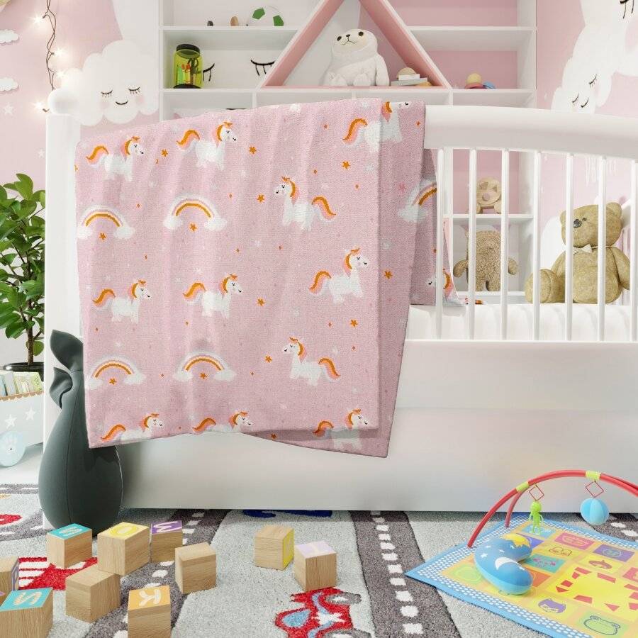 Nevni Cute Unicorn Knitted Soft Cotton Reversible Baby Blankets, Pink