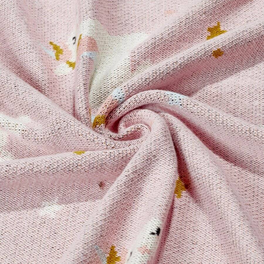 Nevni Cute Unicorn Knitted Soft Cotton Reversible Baby Blankets, Pink