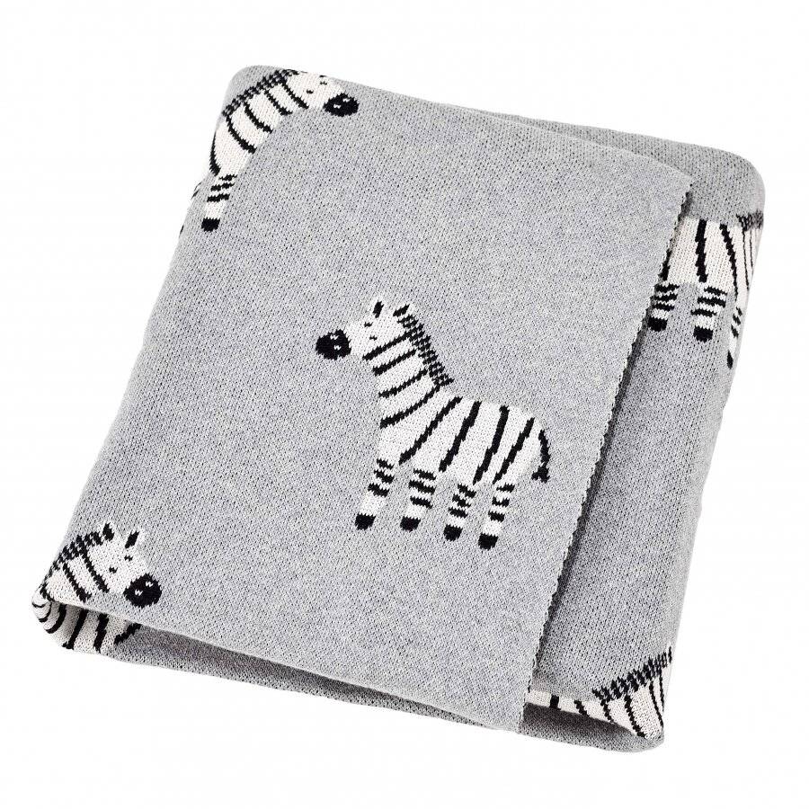 Nevni Cute Zebra Knitted Soft Cotton Reversible Baby Blankets, Grey