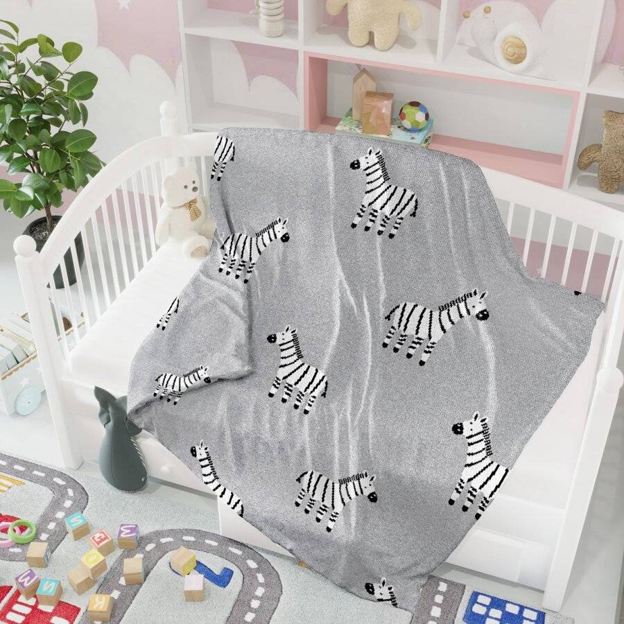 Nevni Cute Zebra Knitted Soft Cotton Reversible Baby Blankets, Grey