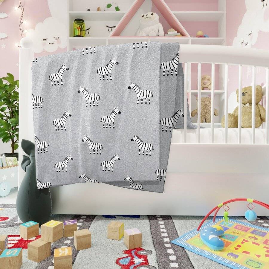 Nevni Cute Zebra Knitted Soft Cotton Reversible Baby Blankets, Grey