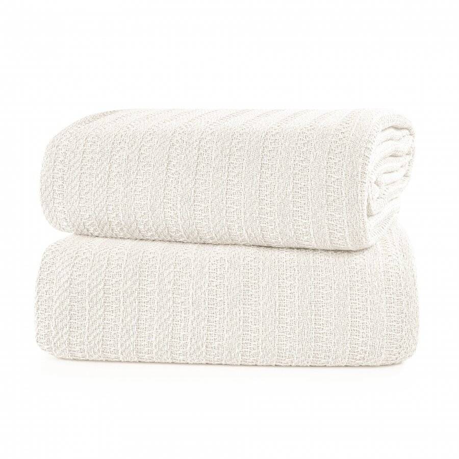 Nevni 2 x Decorative Rustic Cotton Fringed Throws, 127 x 152cm - Ivory