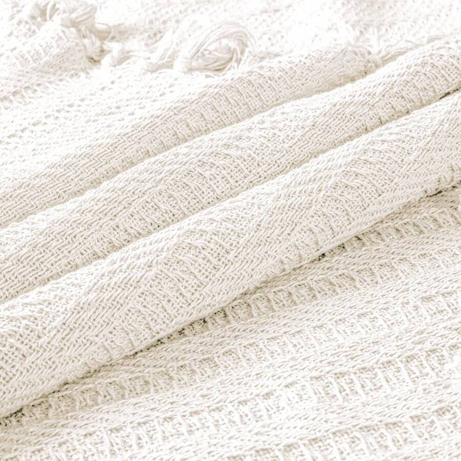 Nevni 2 x Decorative Rustic Cotton Fringed Throws, 127 x 152cm - Ivory