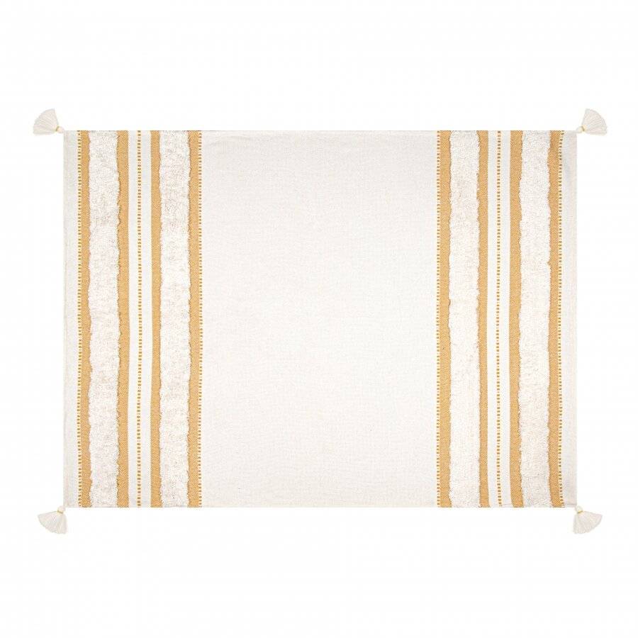 Nevni Soft Cotton Striped Tufted Large Throw, 150 x 200 cm, Ochre