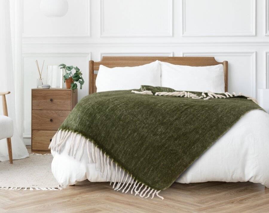 Nevni Mohair Style Soft Reversible Cotton Blanket, 125 x 150 cm, Olive