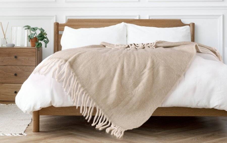 Nevni Mohair Style Soft Cotton Single Blanket, Beige 125 x 150 cm