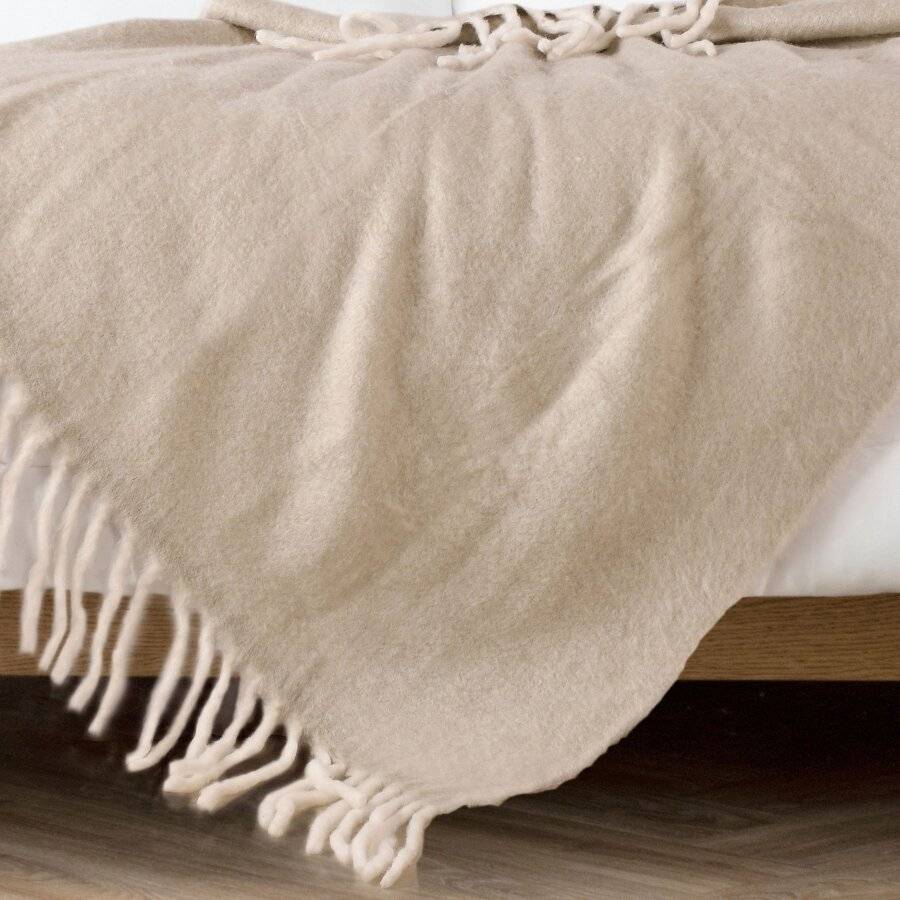 Nevni Mohair Style Soft Cotton Single Blanket, Beige 125 x 150 cm
