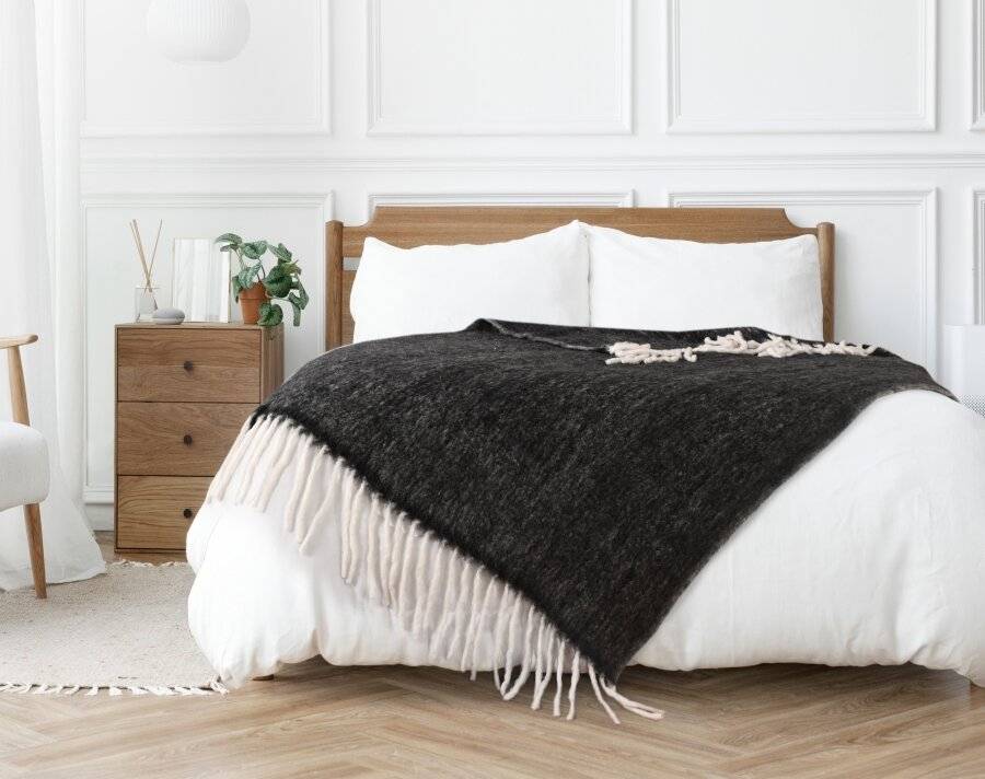 Nevni Mohair Style Soft Cotton Single Blanket, Dark Grey 125 x 150 cm