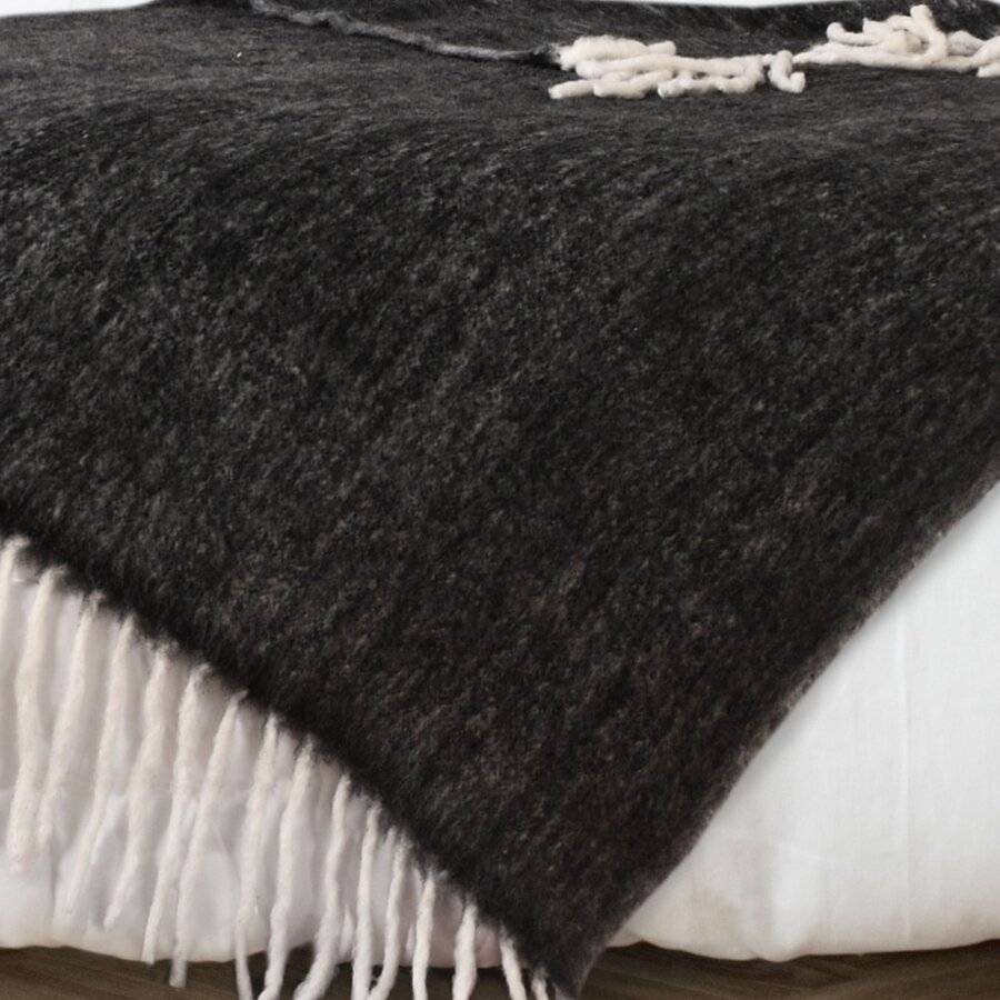 Nevni Mohair Style Soft Cotton Single Blanket, Dark Grey 125 x 150 cm