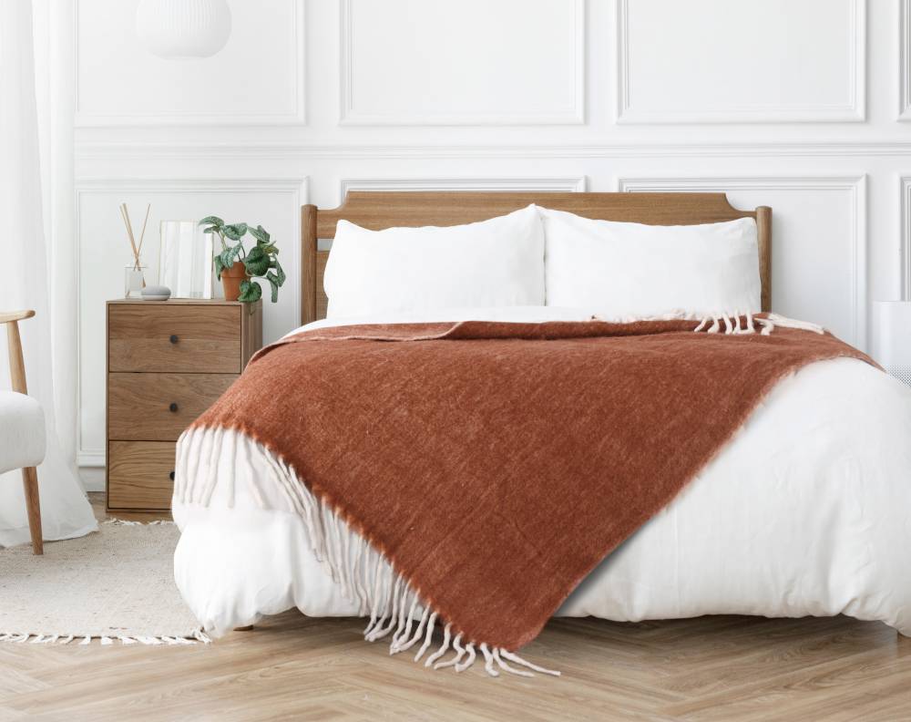 Nevni Mohair Style Soft Reversible Cotton Blanket, Spice 125 x 150 cm