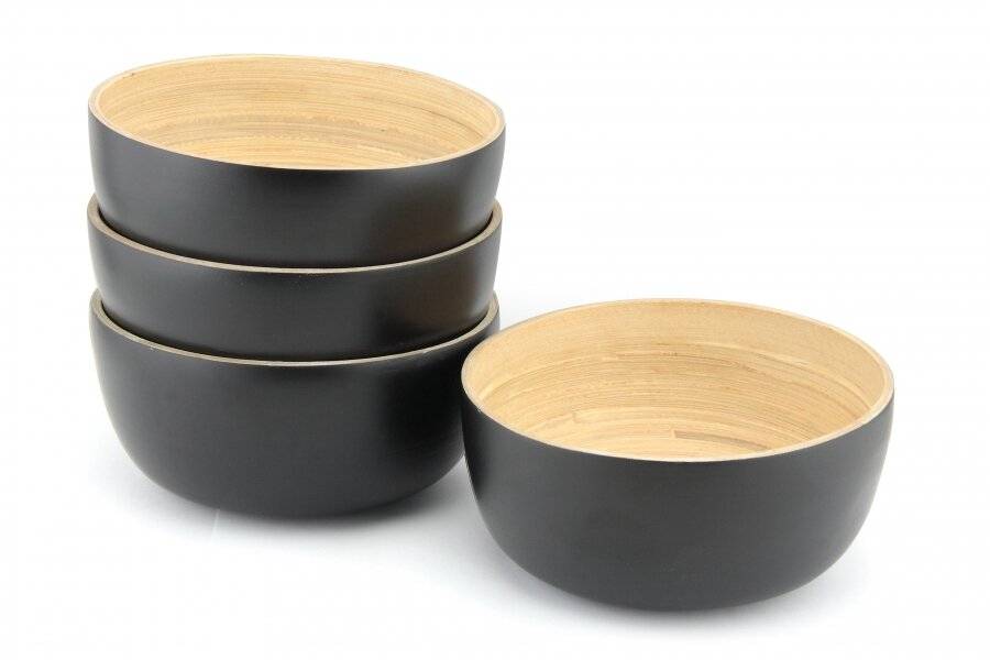 Pack of 4 Food-Safe Decorative Premium Bamboo Snack Bowl - Black
