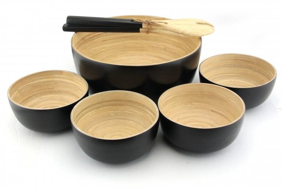 Pack of 4 Food-Safe Decorative Premium Bamboo Snack Bowl - Black