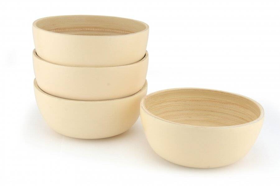 Pack of 4 Food-Safe Decorative Premium Bamboo Snack Bowl - Cream