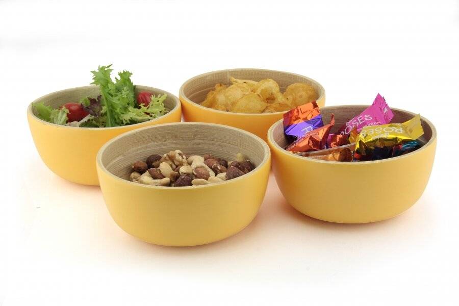 Pack of 4 Food-Safe Decorative Premium Bamboo Snack Bowl - Custard