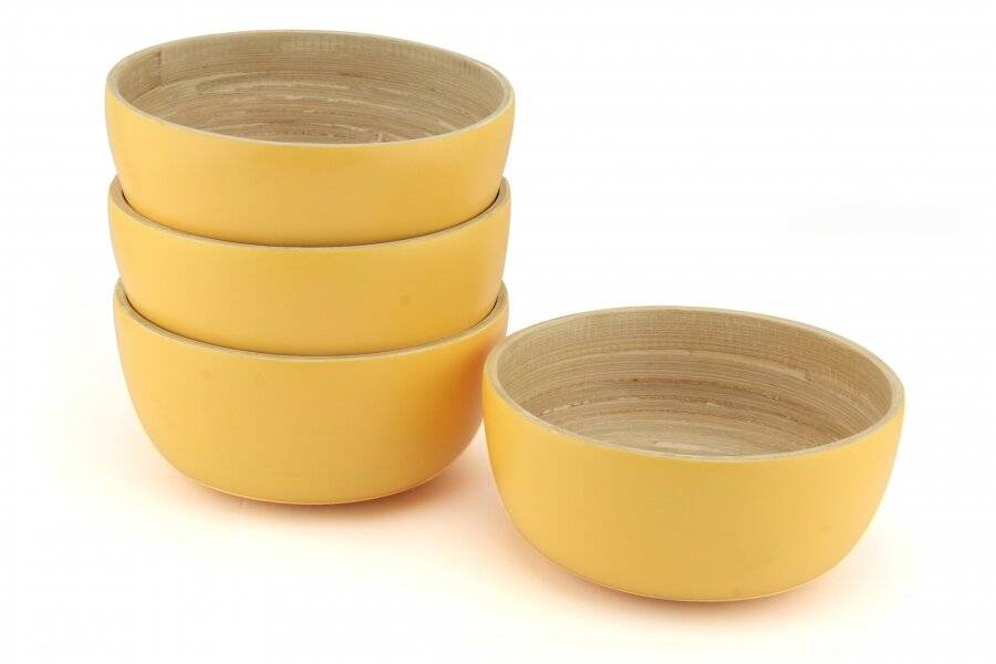 Pack of 4 Food-Safe Decorative Premium Bamboo Snack Bowl - Custard