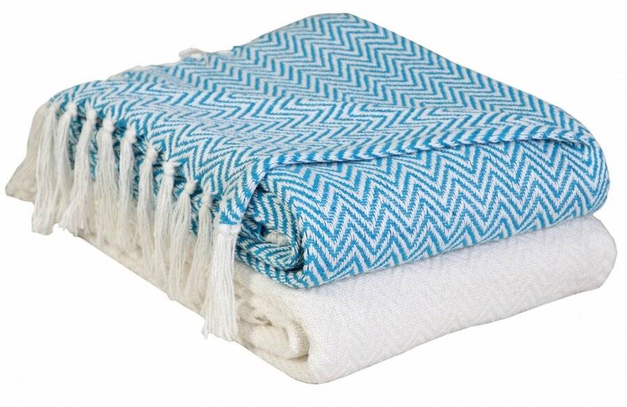 EHC 2 Chevron Throw For Sofa or Armchair 127 x 152 cm - Ivory/Teal