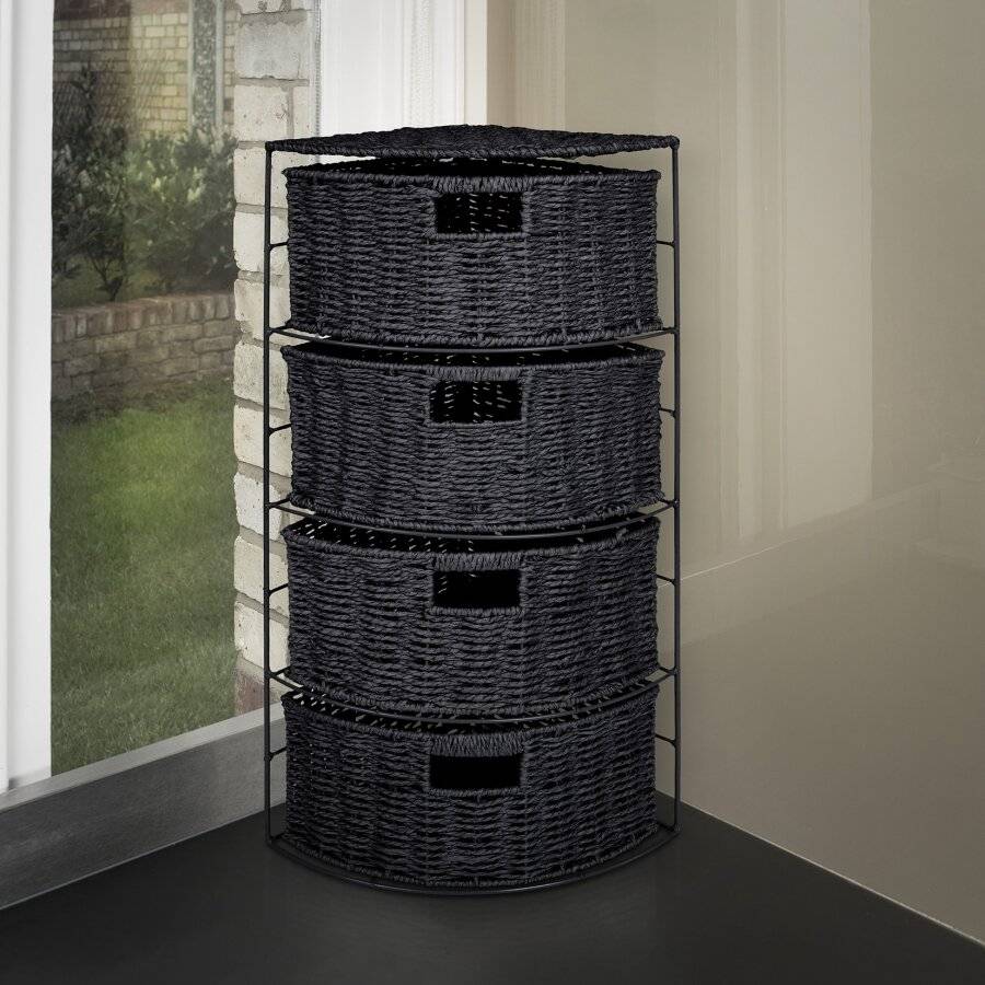 Paper rope 4 Drawer Slimline Space Saving Corner Storage Unit - Black