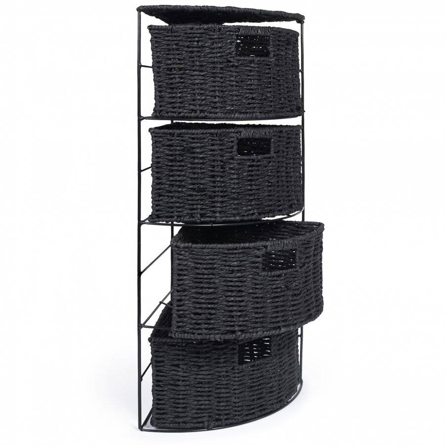 Paper rope 4 Drawer Slimline Space Saving Corner Storage Unit - Black