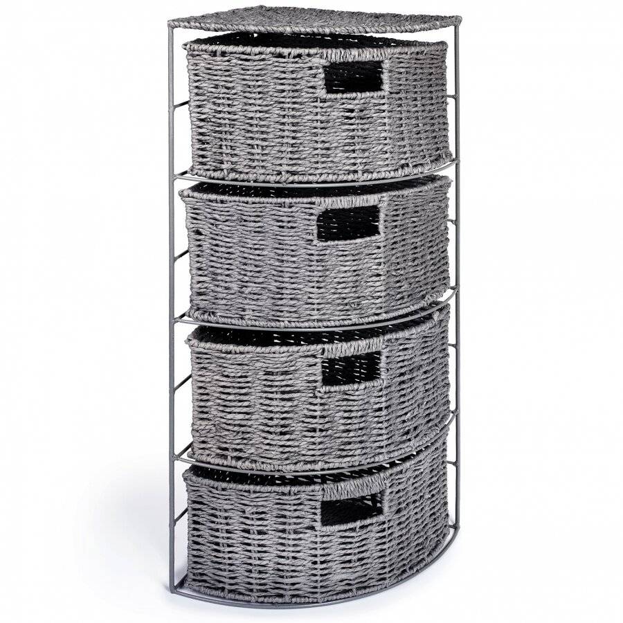 Paper rope 4 Drawer Slimline Space Saving Corner Storage Unit - Grey