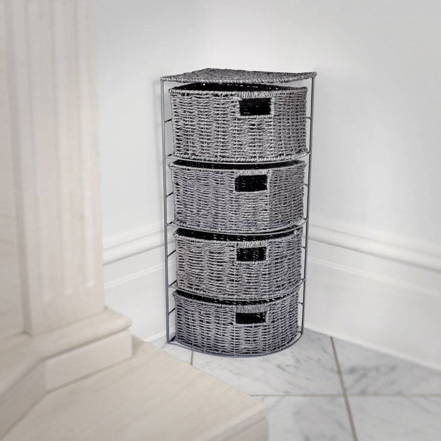 Paper rope 4 Drawer Slimline Space Saving Corner Storage Unit - Grey