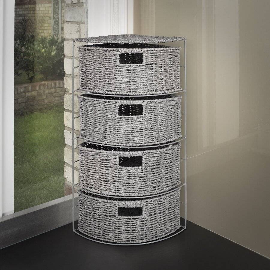 Paper rope 4 Drawer Slimline Space Saving Corner Storage Unit - Grey