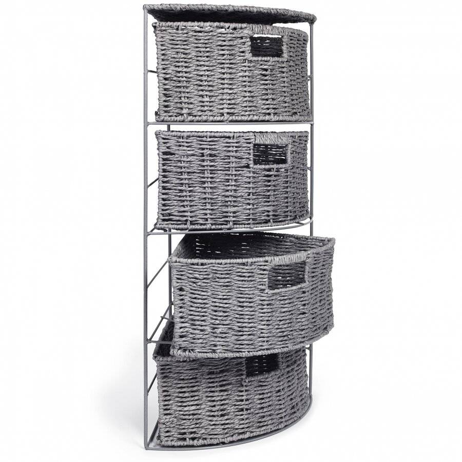 Paper rope 4 Drawer Slimline Space Saving Corner Storage Unit - Grey