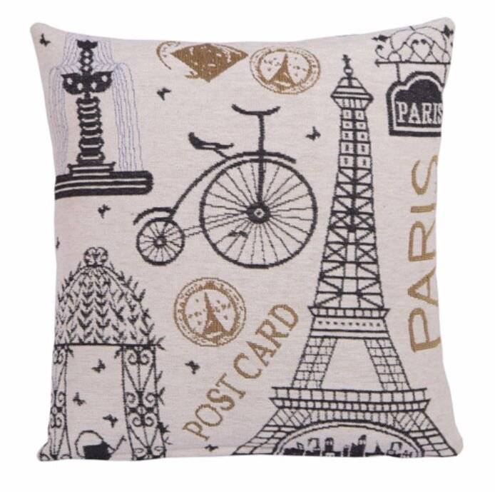 Parisian Theme Cushion Cover With Gold Details - 45 cm x 45 cm