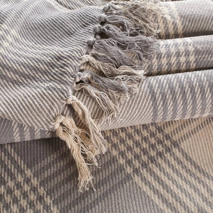 Premium Reversible XL Cotton Tartan Throw For Sofa/Armchair - Grey