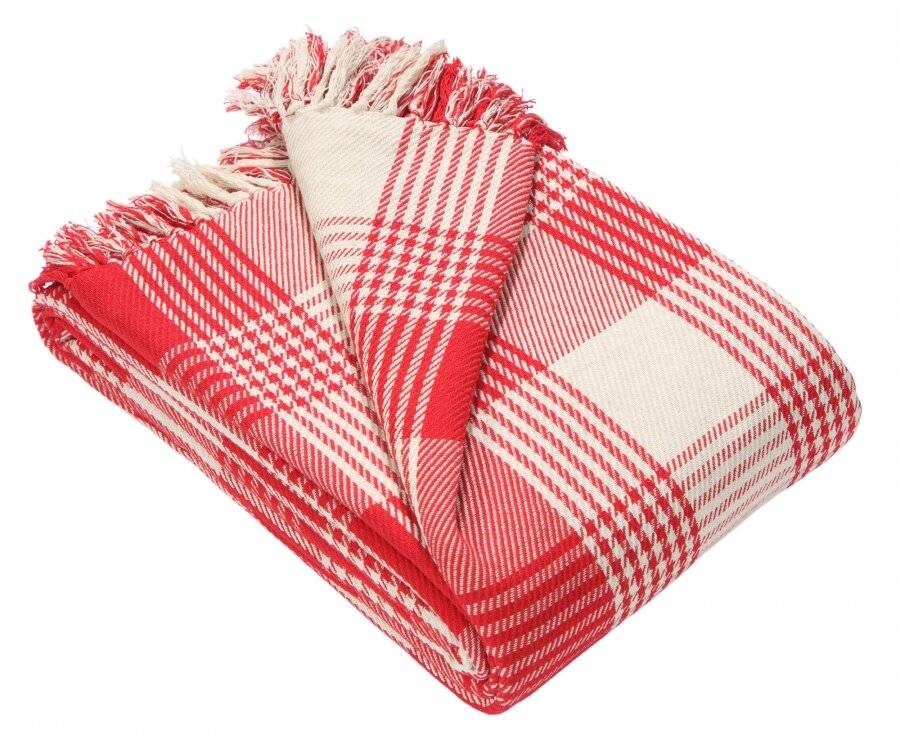 Premium Reversible XL Cotton Tartan Throw For Sofa/Armchair - Red