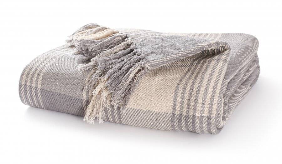 EHC Reversible Large Cotton Tartan Throw For Sofa or Armchair - Grey