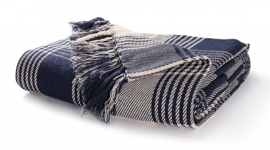 EHC Reversible Cotton Tartan Throw For Sofa or Armchair - Navy Blue