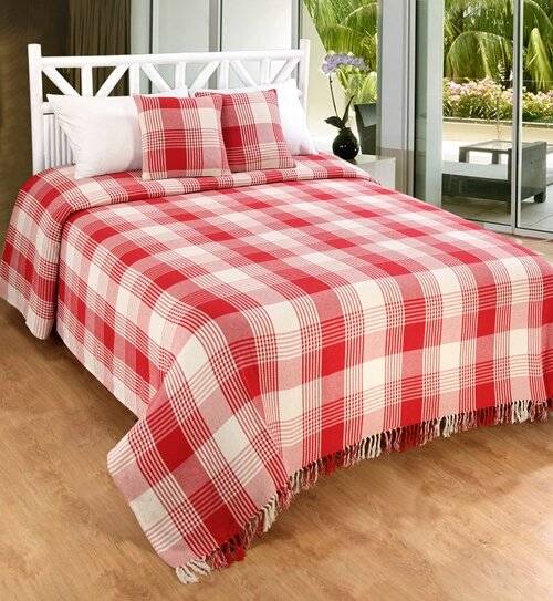 EHC Reversible Large Cotton Tartan Throw For Sofa or Armchair - Red