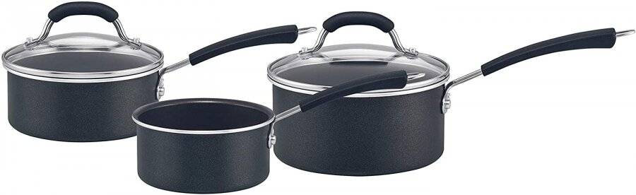 Prestige 3 Pcs Diamond Shield Non Stick Induction Saucepan Set, Black