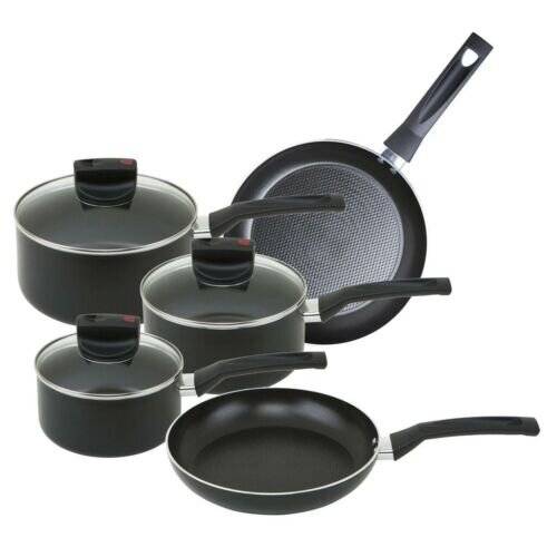 Prestige Safecook 5 piece Non Stick Saucepan & Frying pan Set, Black