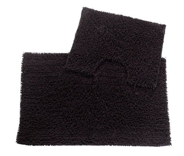 Anti-Slip Pure Cotton, Washable 2 PCs Bath Mat & Pedestal Set - Black