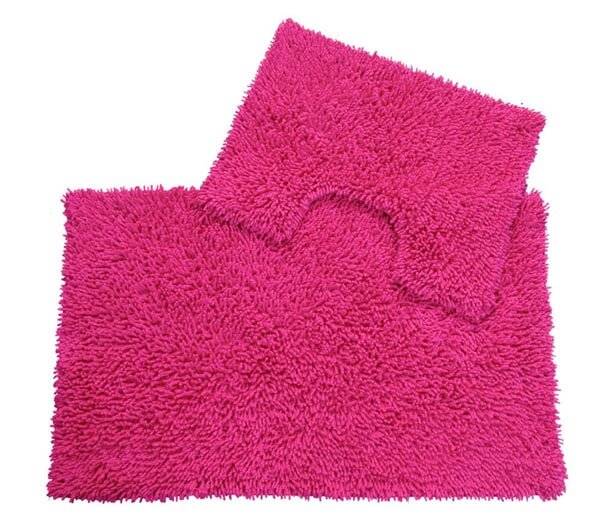Anti-Slip Cotton, Washable 2 PCs Bath Mat & Pedestal Set - Hot Pink