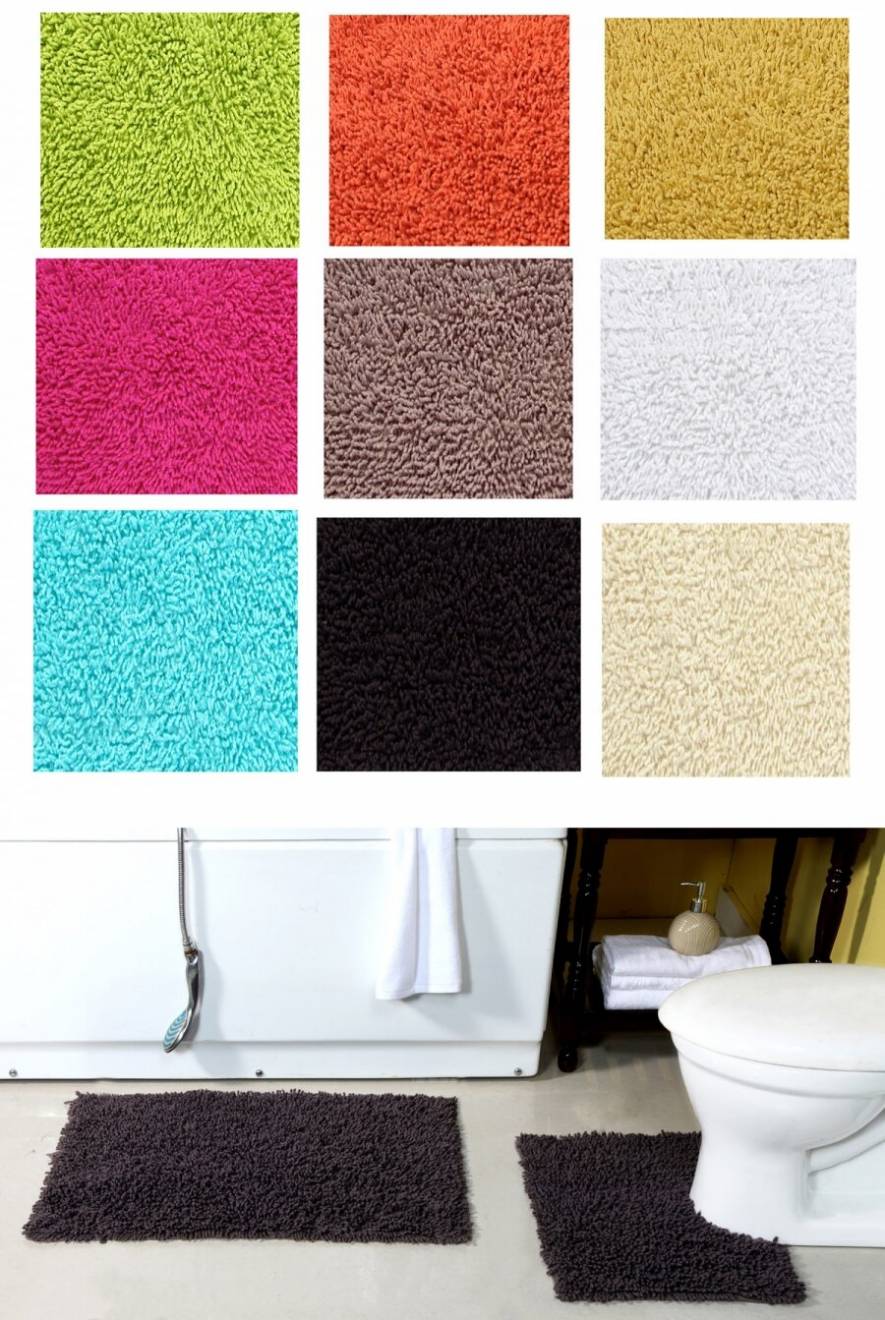 Anti-Slip Cotton, Washable 2 PCs Bath Mat & Pedestal Set - Hot Pink