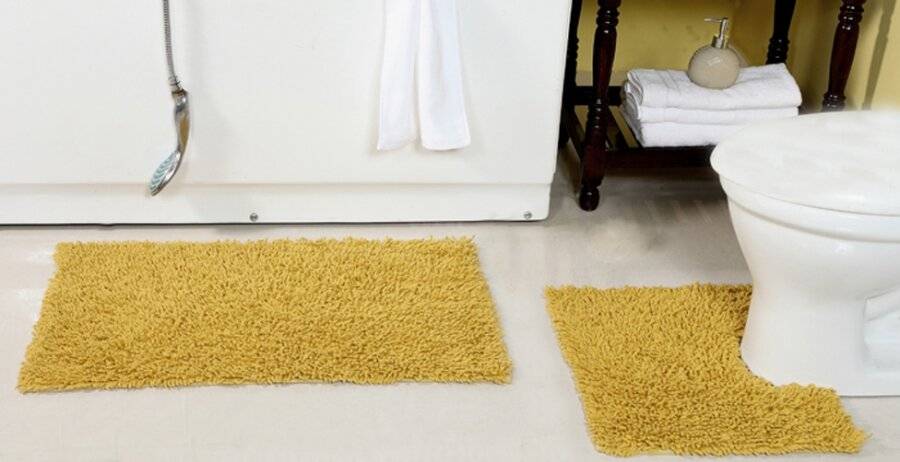 Anti-Slip Pure Cotton, Washable 2 PCs Bath Mat & Pedestal Set - Ochre