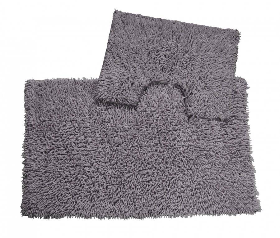 Anti-Slip Pure Cotton, Washable 2 PCs Bath Mat & Pedestal Set - Smoke