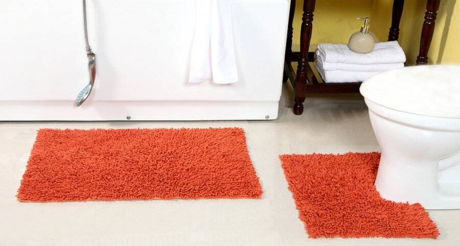 Anti-Slip Pure Cotton, Washable 2 PCs Bath Mat & Pedestal Set - Spice