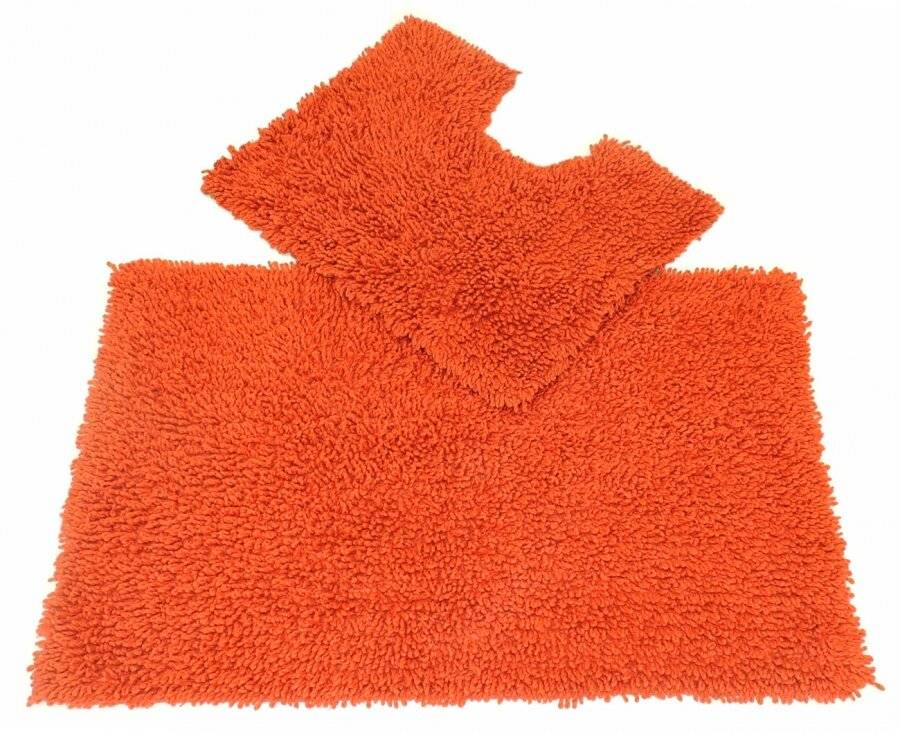 Anti-Slip Pure Cotton, Washable 2 PCs Bath Mat & Pedestal Set - Spice