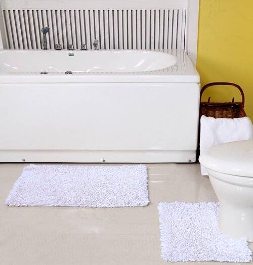 Pure Cotton, Washable 2 Piece Bath Mat and Pedestal Anti-Slip Back Set