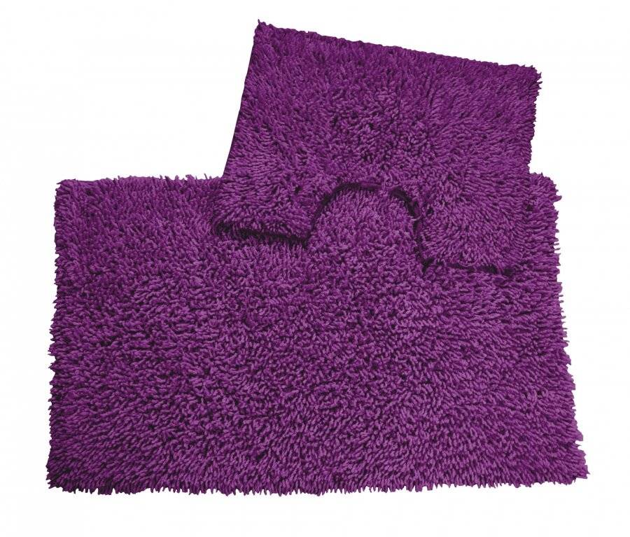 Pure Cotton Washable 2 Piece Bath Mat & Pedestal Set  - Aubergine