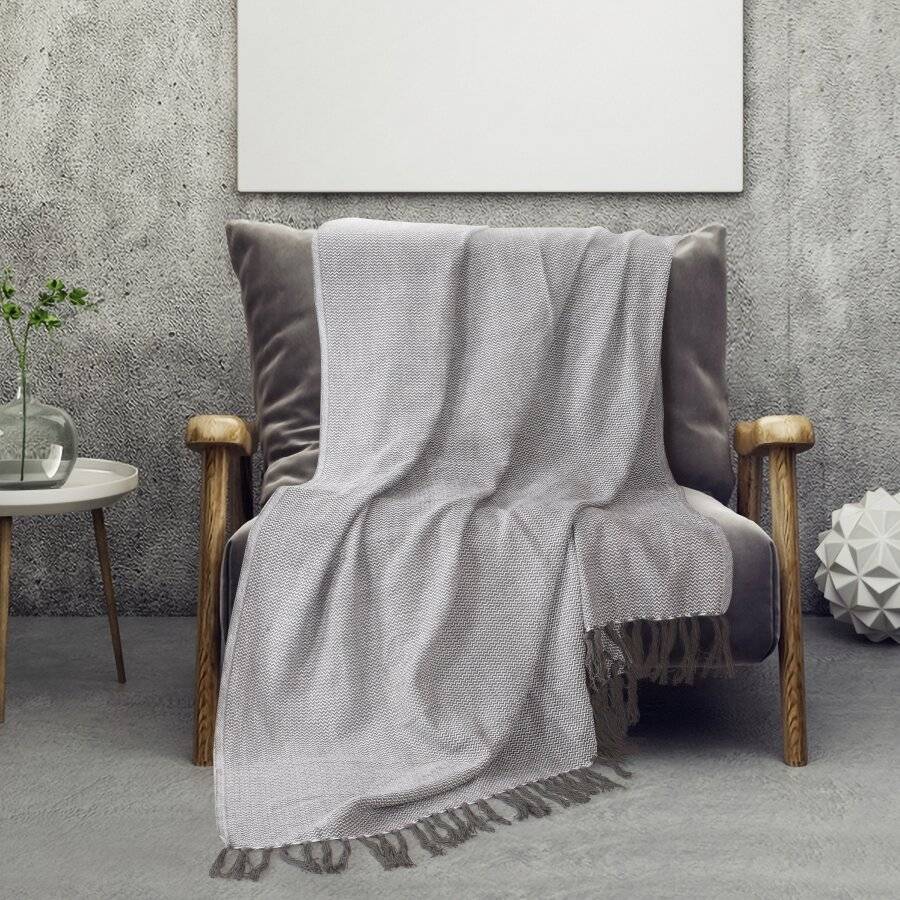 Pure Cotton Wave Sofa Armchair Single Bed Blanket Throw - Grey