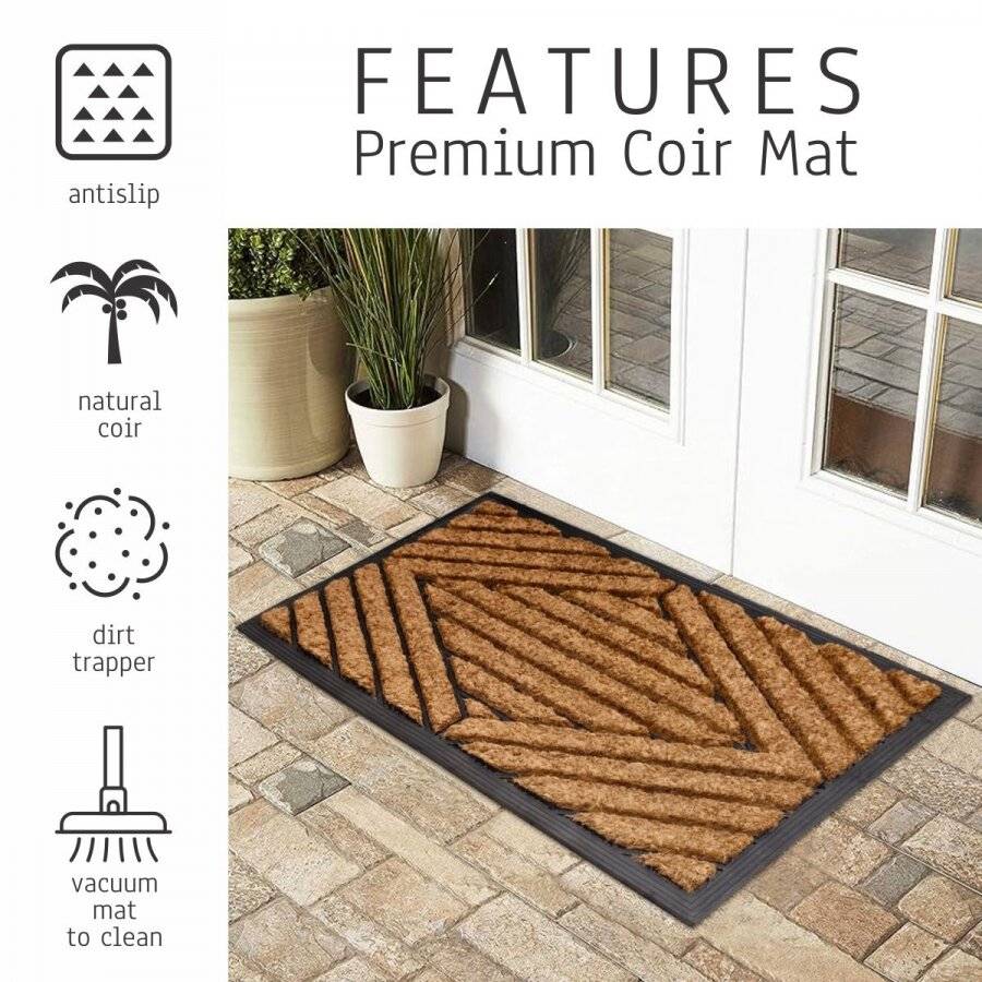 PVC Backed Moulded Brushed Coconut Coir Entrance Doormat, 45 x 75 cm