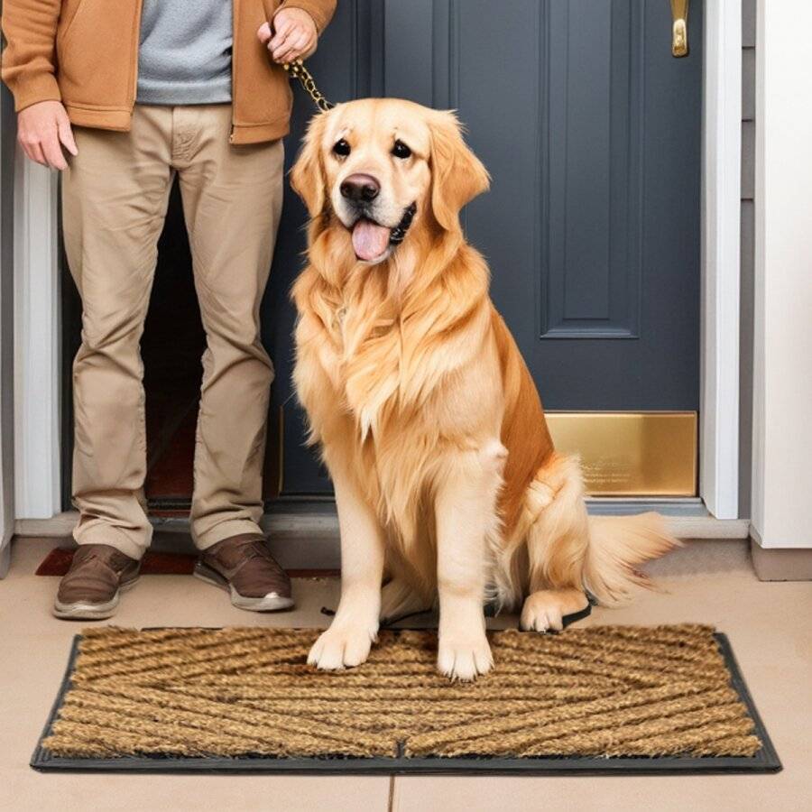 PVC Backed Moulded Brushed Coconut Coir Entrance Doormat, 45 x 75 cm
